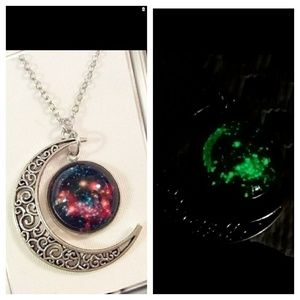 Glow in the dark galaxy cabochon necklace